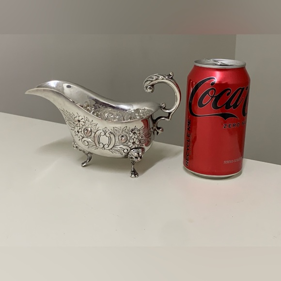 Early 20th Century Vtg Ornate Lion Head Silver Plated Copper Footed Gravy Boat - Picture 8 of 16